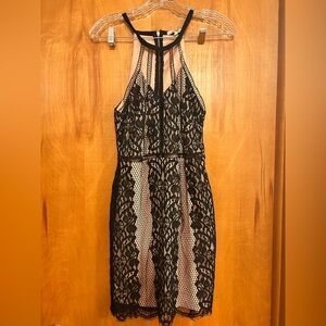 Charlotte Russe Black Tan Halter Lace Dress Size Large NWT